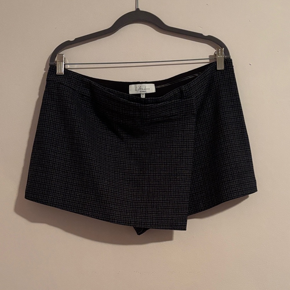 L'Academie Black Checked Wrap-Front Skort